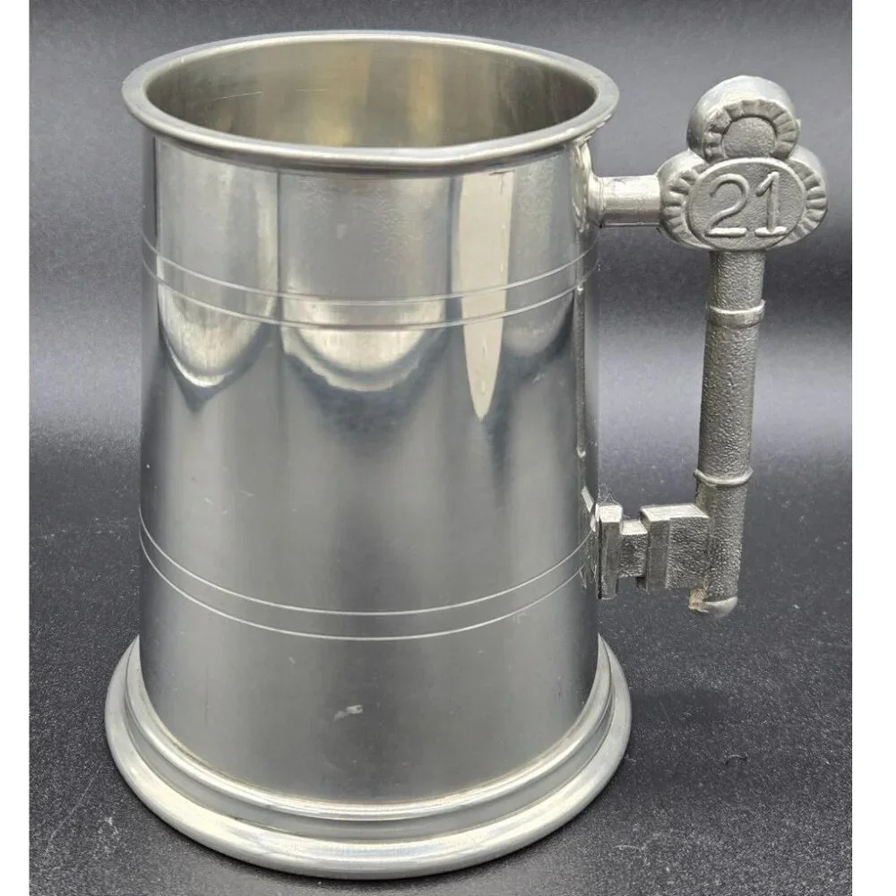 English Pewter Sheffield Tankard With Key Handle Vintage  Beer Tankard
